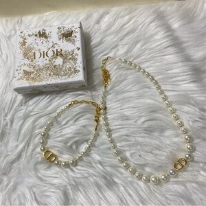 Dior Gold and White Pearl Necklace Set